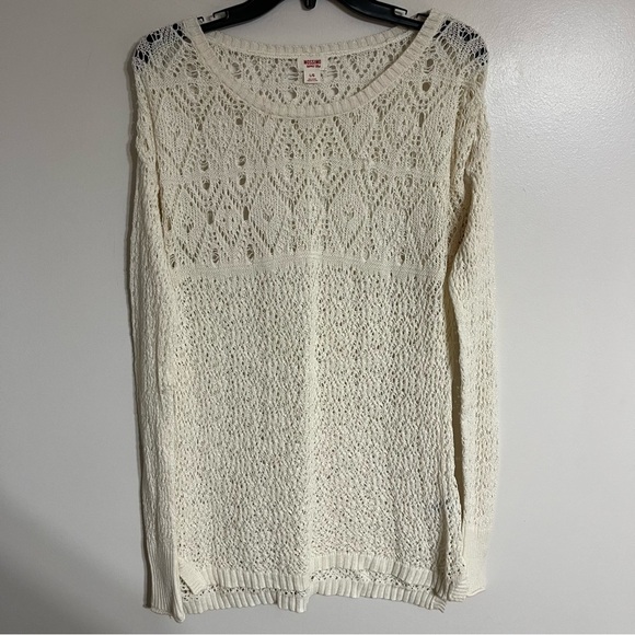 Vintage White Mossimo Crochet Top Size Medium Long Sleeve Open Knit - Picture 1 of 11
